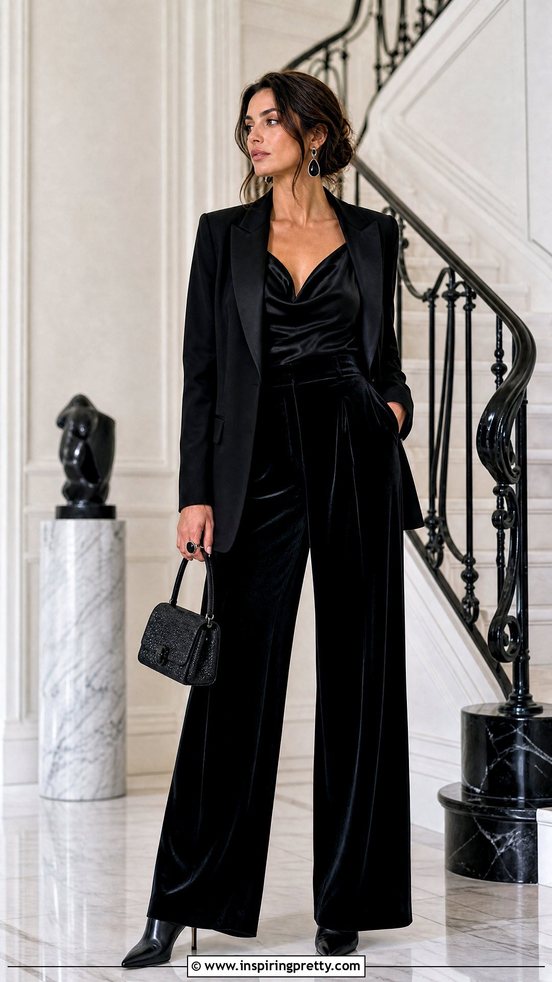 Gothic Cowl Neck Top With Velvet Trousers - 50 goth tops outfit ideas