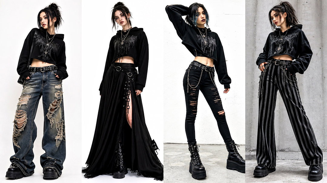 20 Gothic Crop Top Hoodie Outfit Ideas for Edgy Street Style