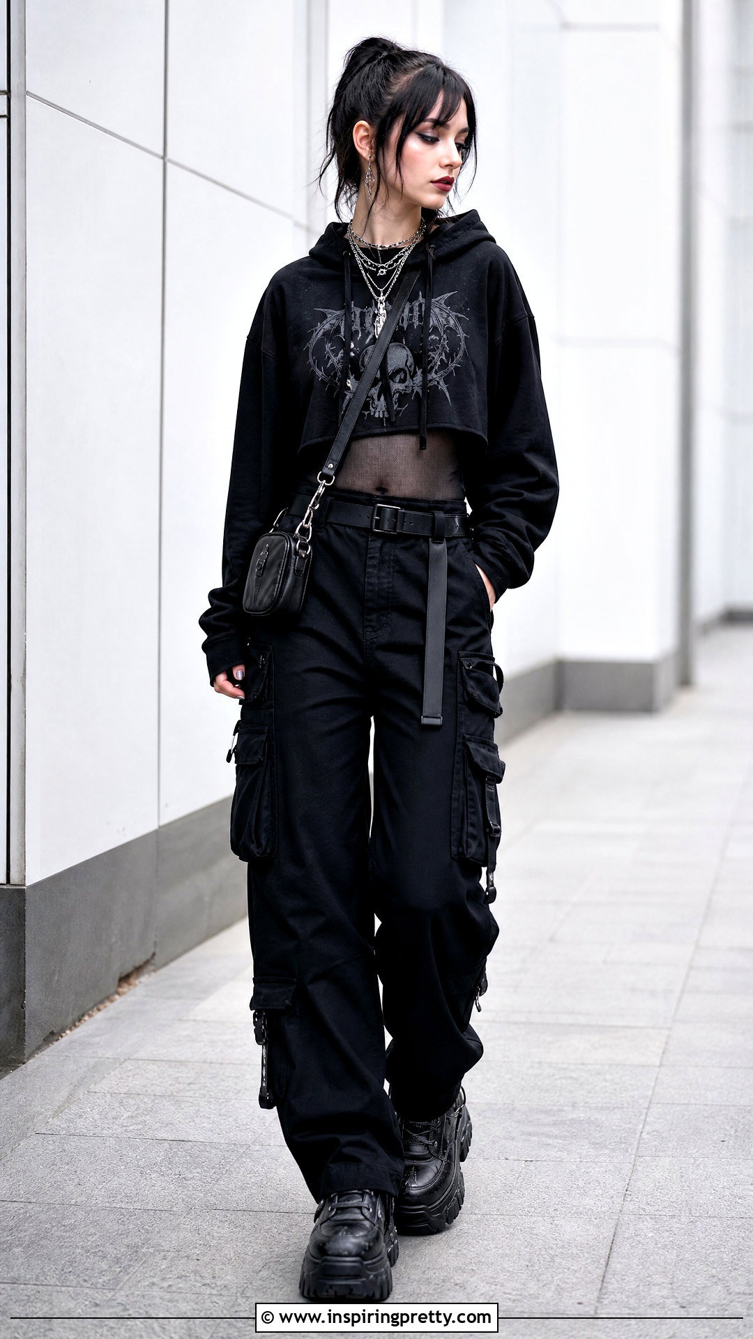 Gothic Crop Top Hoodie With Black Cargo Pants - 20 gothic crop top hoodie outfit ideas