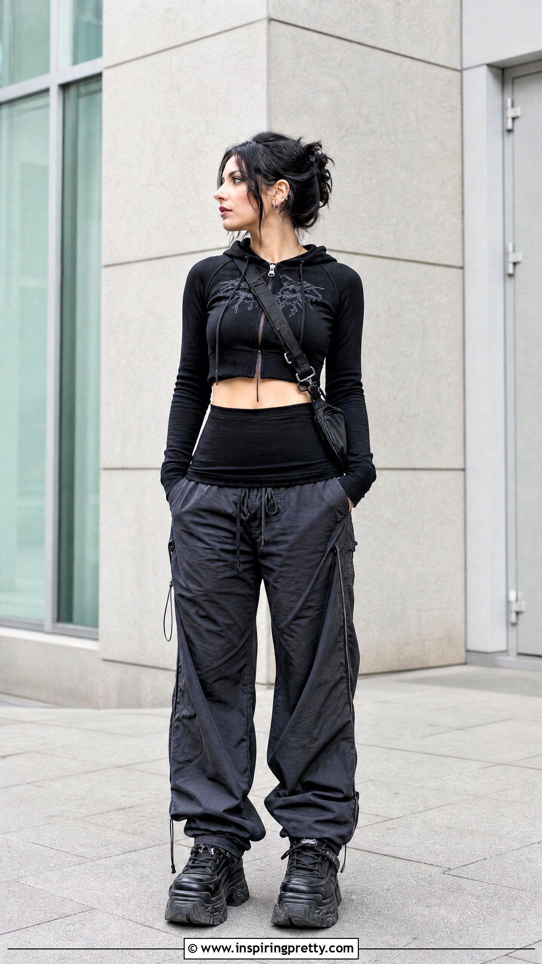 Gothic Crop Top Hoodie With Parachute Pants - 20 gothic crop top hoodie outfit ideas