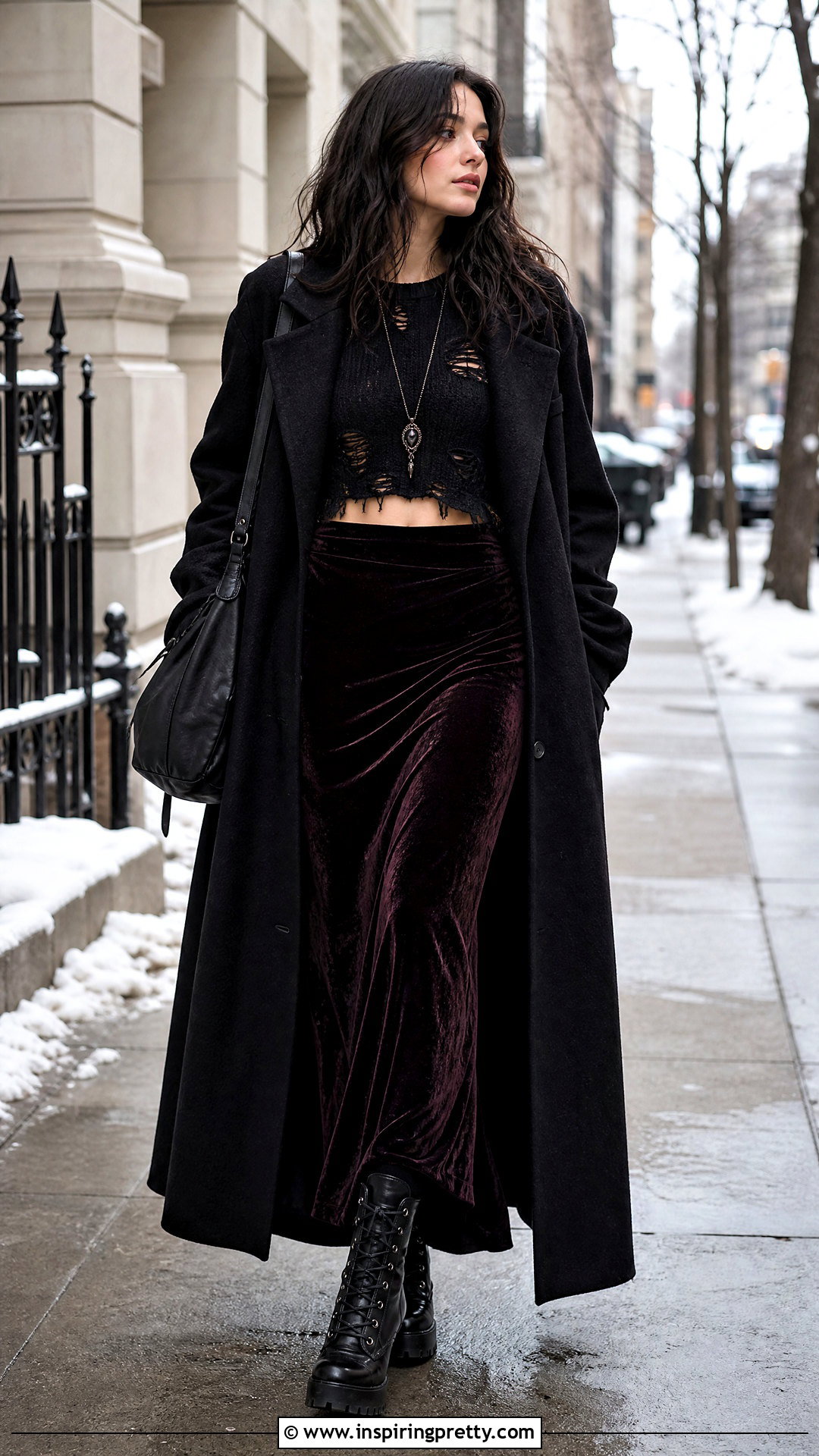 Gothic Cropped Sweater With Maxi Skirt - 50 gothic tops outfit ideas