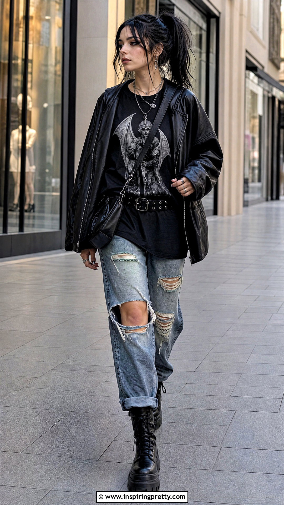 Gothic Graphic Top With Ripped Jeans - 50 gothic tops outfit ideas