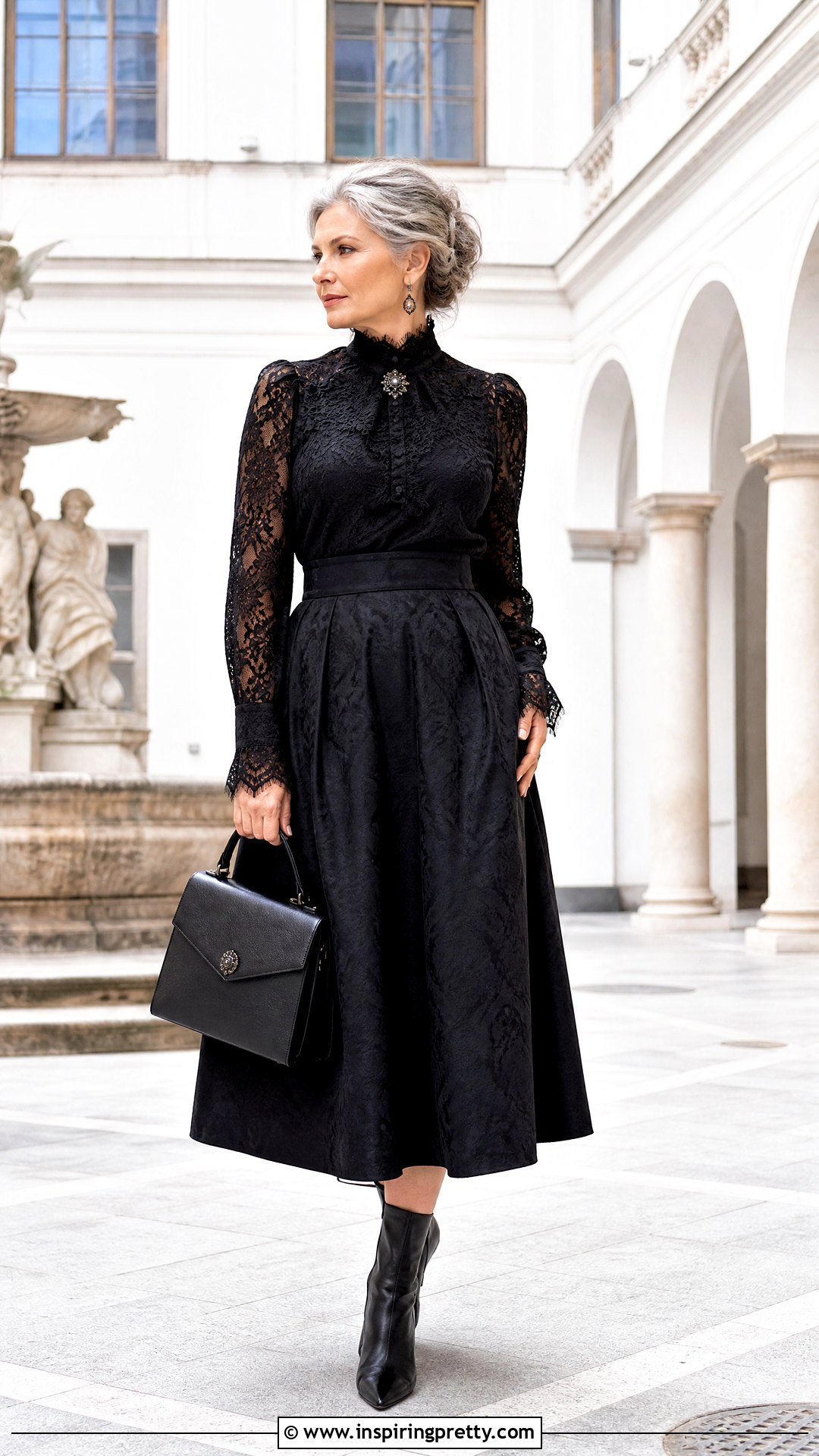 Gothic High Neck Top With A Line Skirt - 50 gothic tops outfit ideas