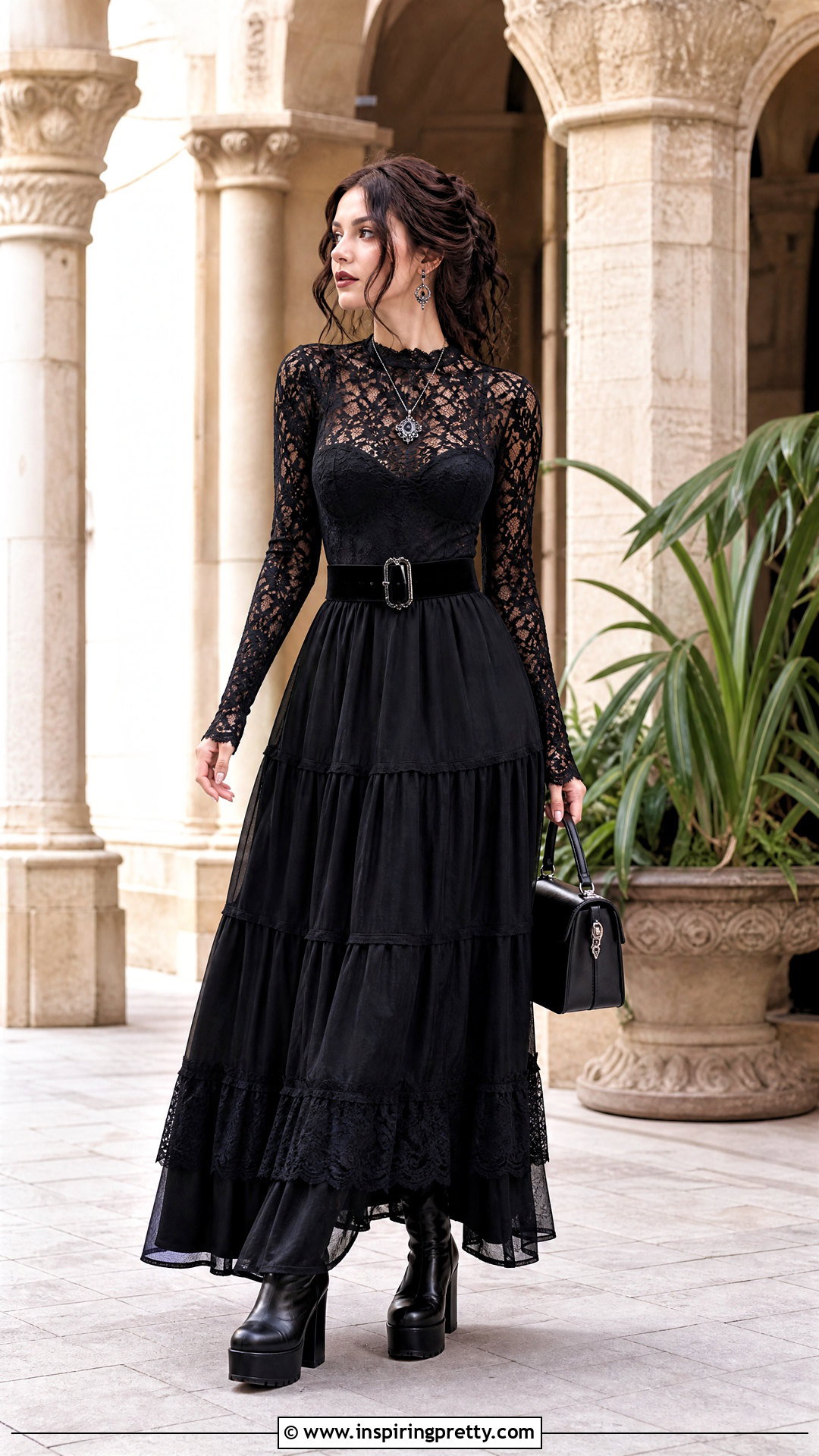 Gothic Lace Top With A Maxi Skirt - how to style gothic tops (20 ways)