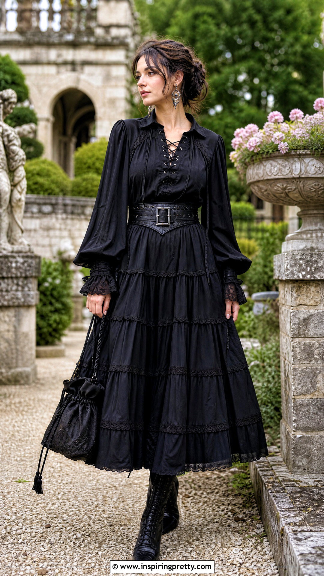 Gothic Lace Up Blouse With Long Skirt - 50 gothic tops outfit ideas