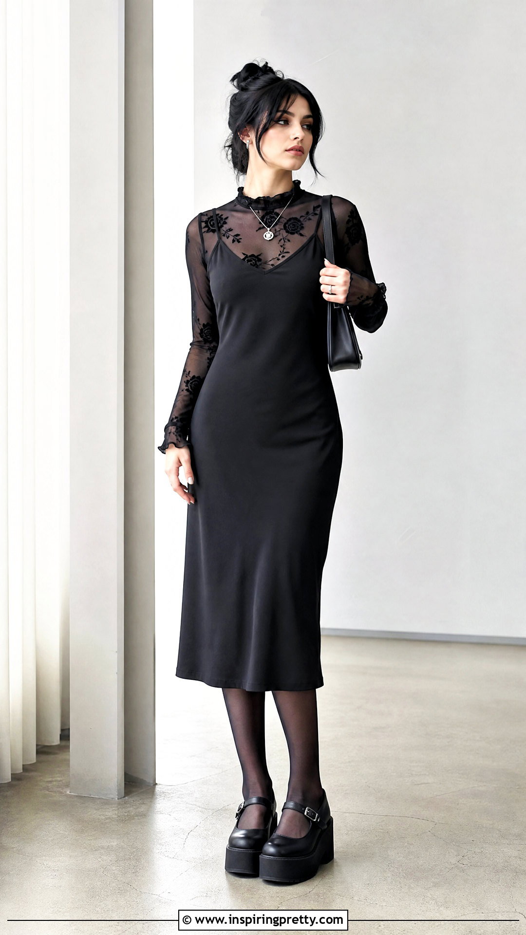 Gothic Mesh Top Under A Slip Dress - how to style gothic tops (20 ways)