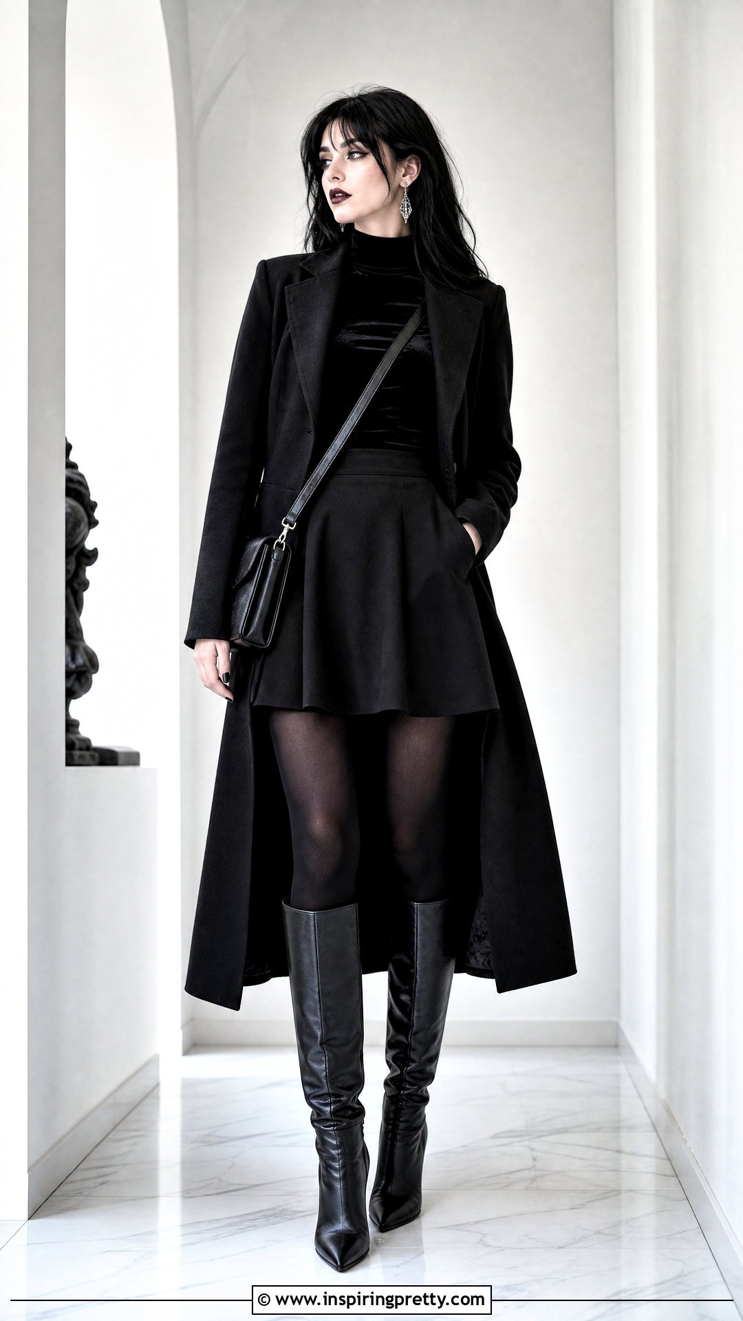 Gothic Mock Neck Top With Mini Skirt - 50 goth tops outfit ideas