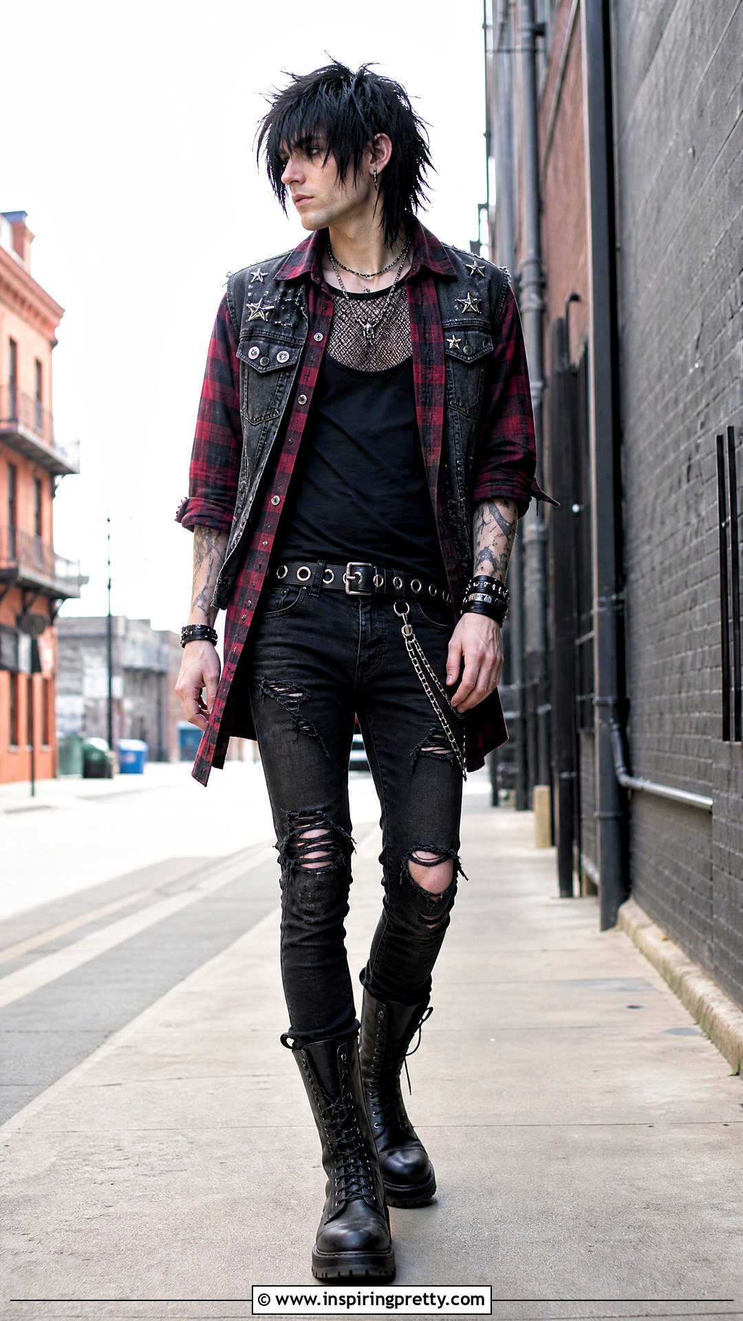 Gothic Punk Plaid Shirt Outfit - 25 gothic tops men