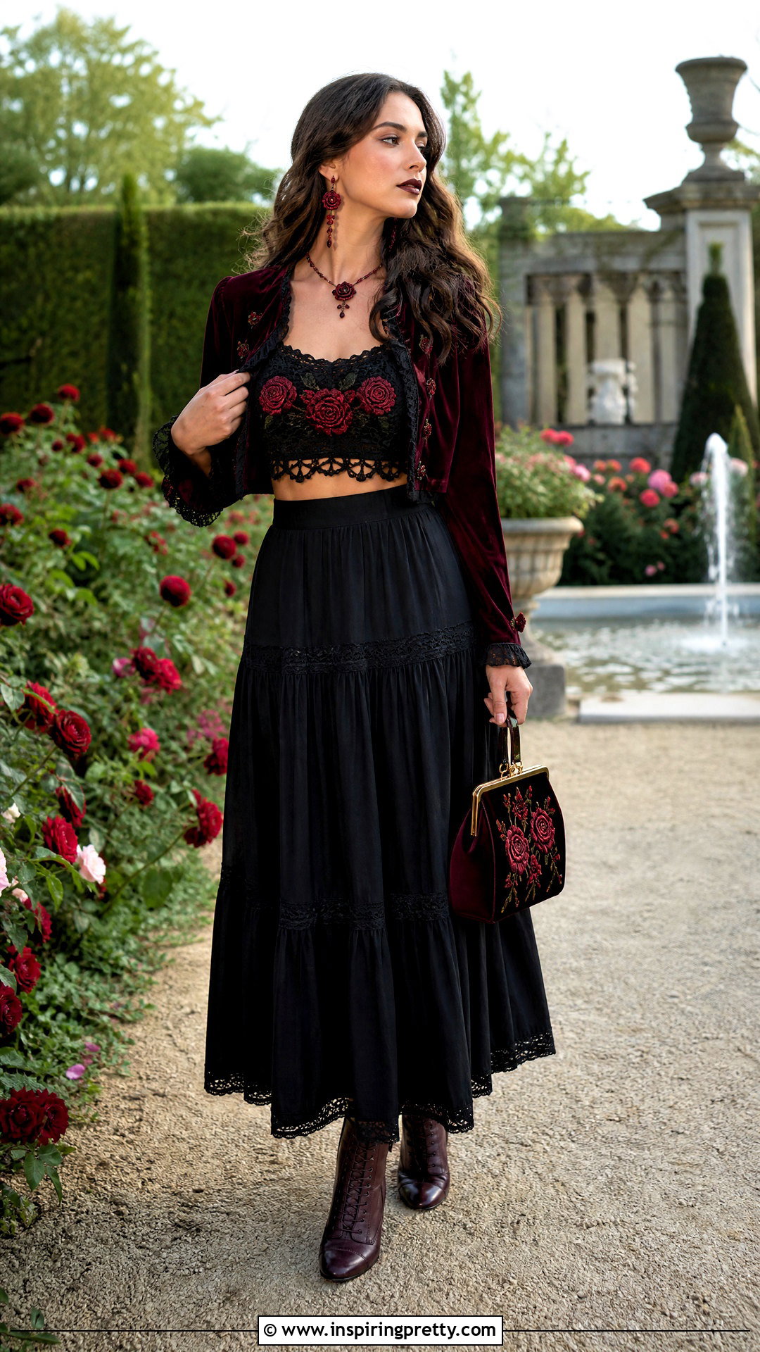 Gothic Rose Halloween Crochet Crop Top Outfit - 25 halloween crop top crochet outfit ideas