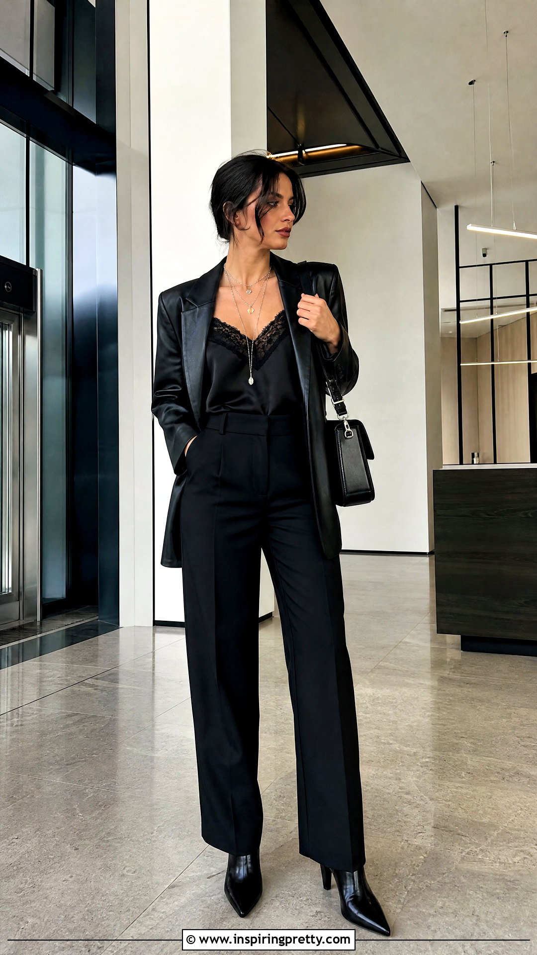 Gothic Satin Cami With Leather Blazer - 50 gothic tops outfit ideas