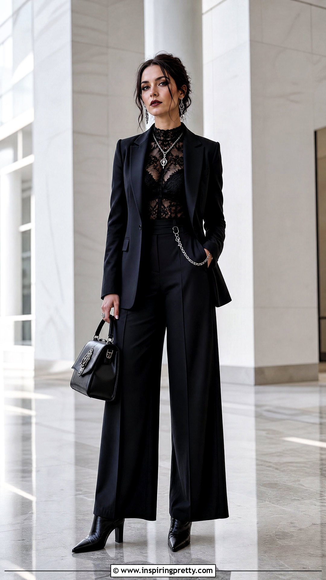 Gothic Top With A Matching Black Suit - how to style gothic tops (20 ways)