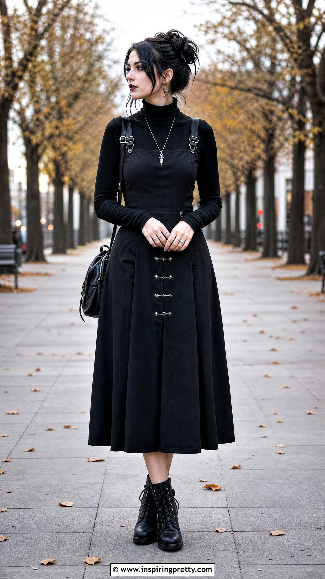 Gothic Turtleneck Top With A Pinafore Dress - how to style gothic tops (20 ways)