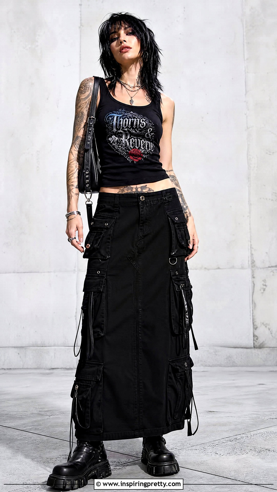 Gothic Typography Tank Top With Cargo Maxi Skirt - 25 Tank Top Design Templates