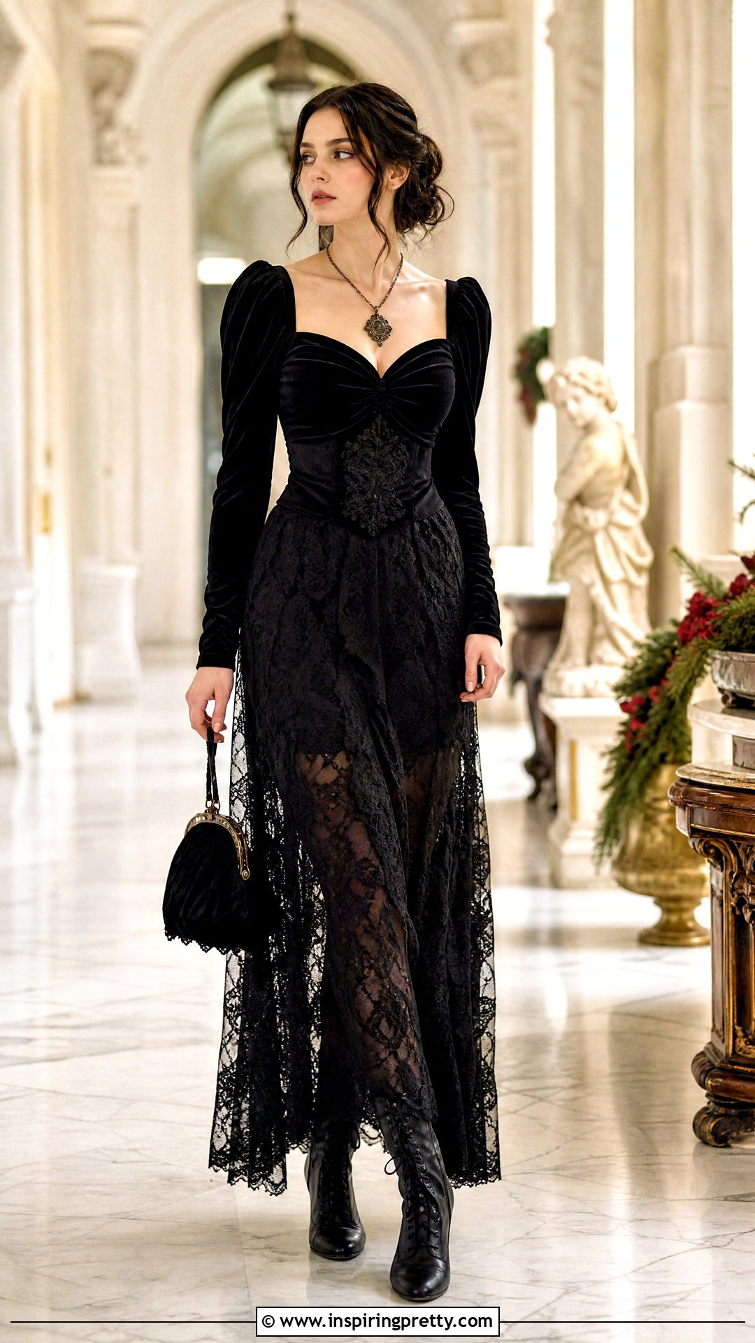 Gothic Velvet Top With A Lace Maxi Skirt - how to style gothic tops (20 ways)