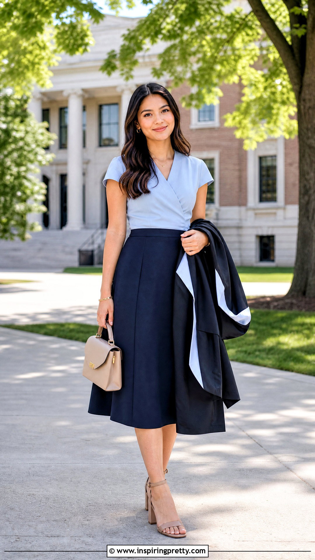 Graduation Cross Top With Midi Skirt - 50 cross top outfit ideas