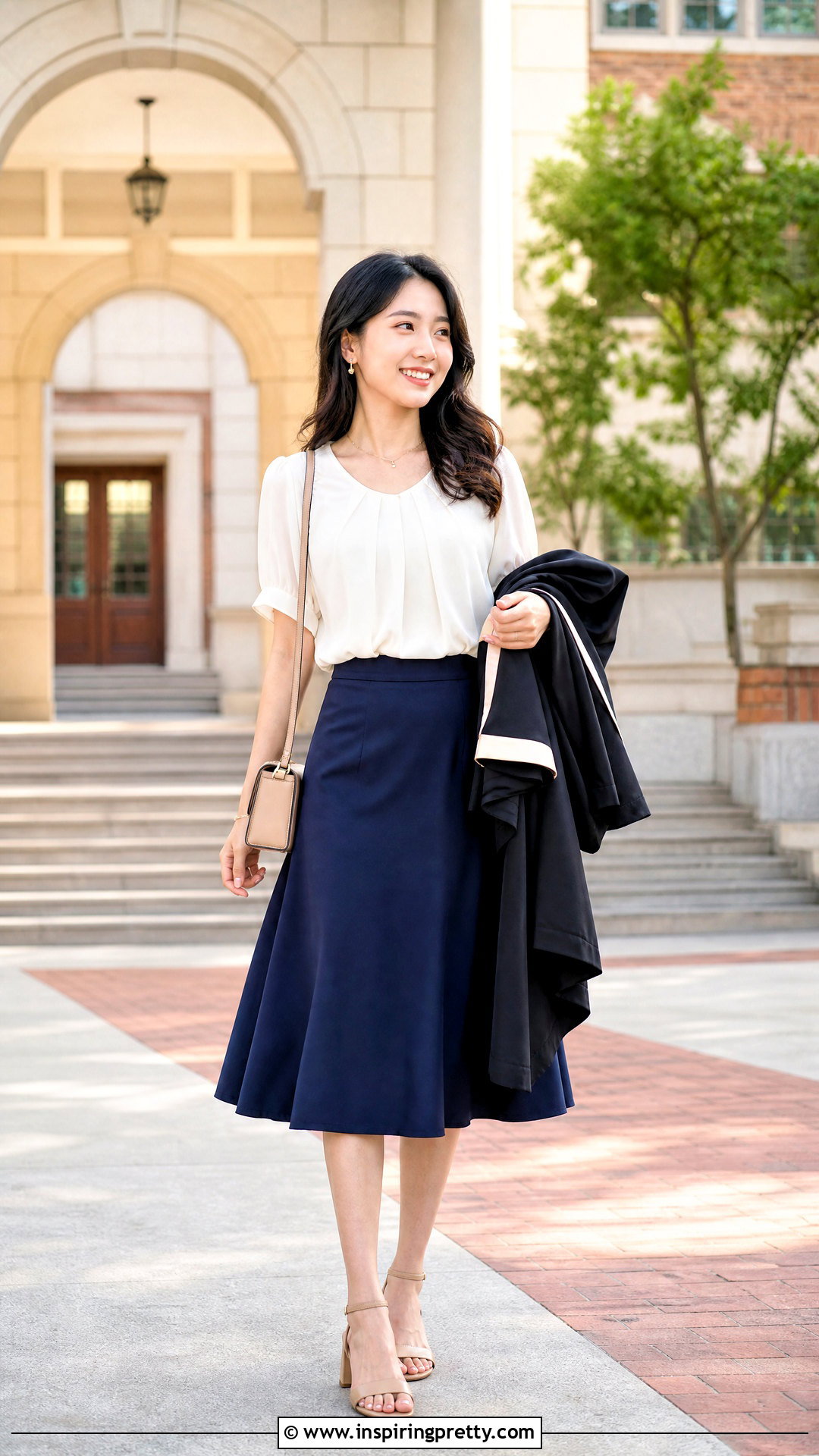 Graduation Midi Skirt With Blouse And Block Heels - 50 top skirt outfit ideas