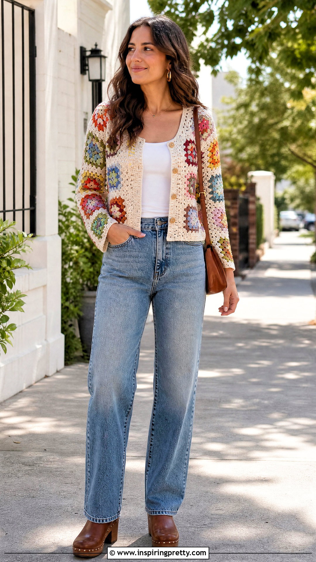 Granny Square Cardigan Top With Tank And Jeans - 50 granny square top outfit ideas