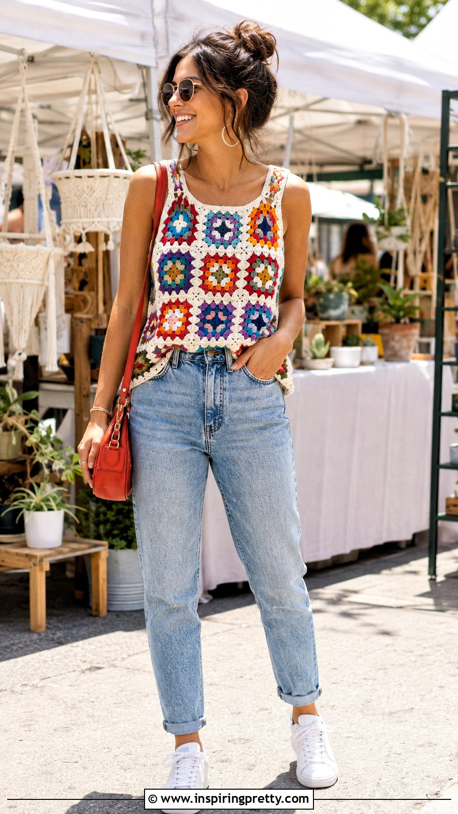 Granny Square Crochet Top With Mom Jeans - 50 crochet tops for women