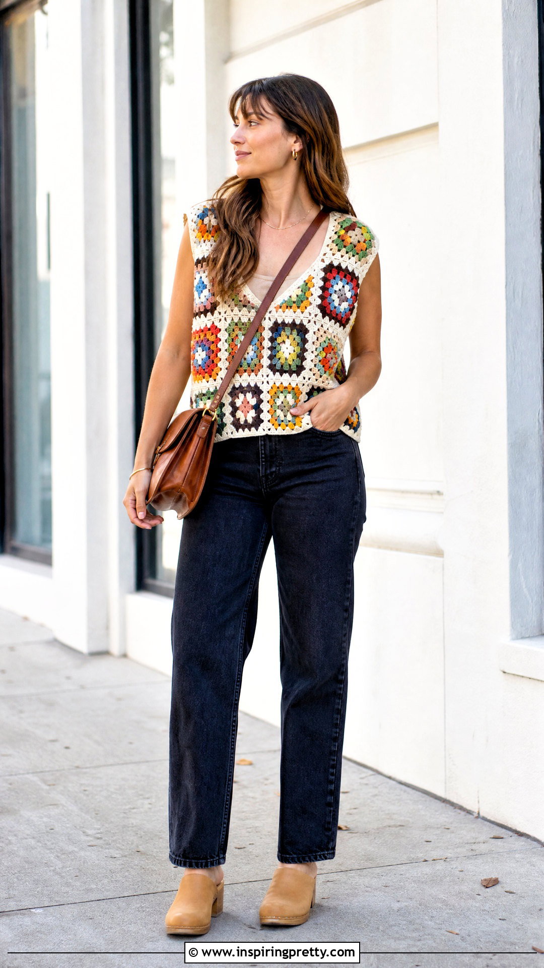 Granny Square Crochet Top With Straight Jeans - 50 top tejidos a crochet