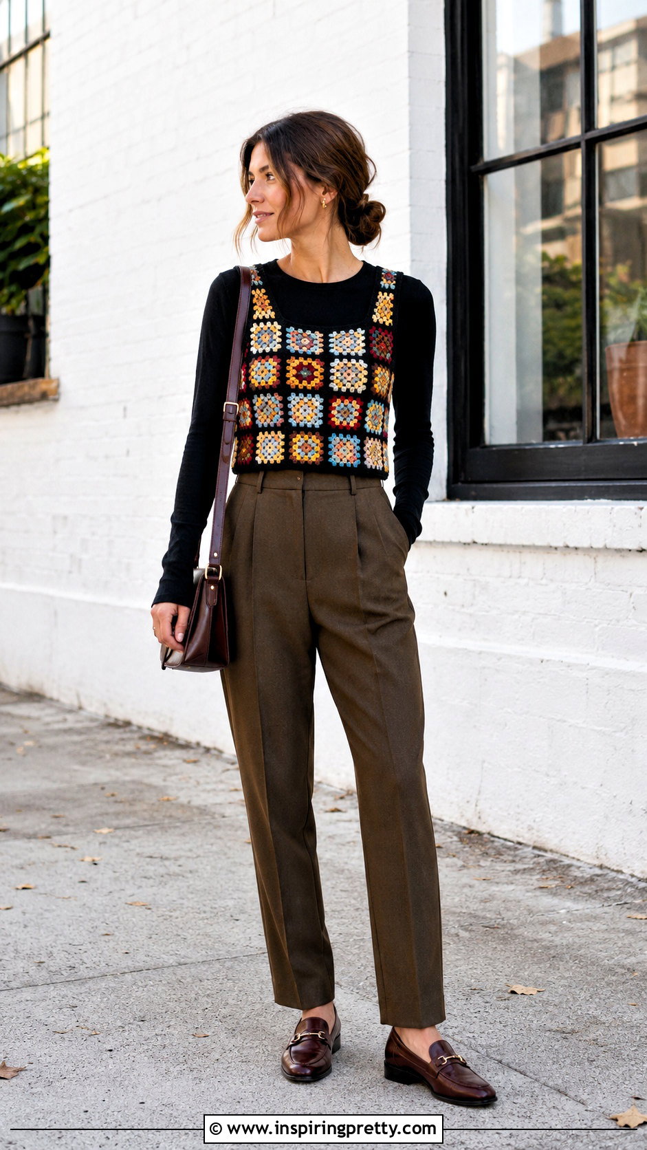 Granny Square Tank Top Over a Long Sleeve Shirt - 50 granny square tank top outfit ideas