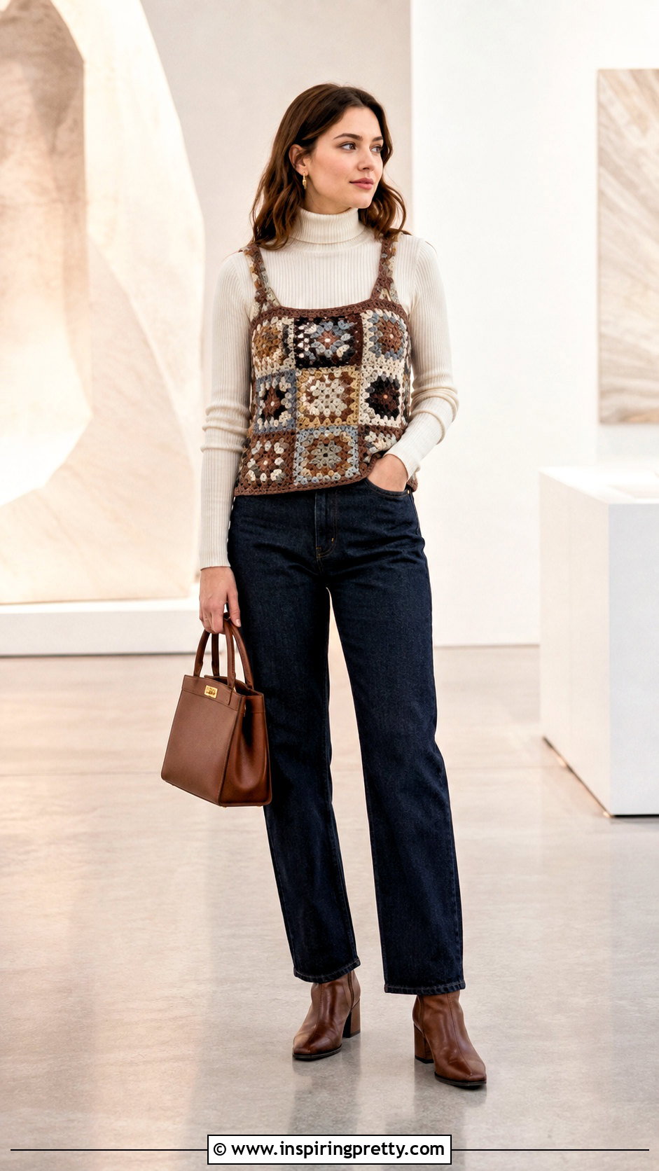 Granny Square Tank Top Over a Turtleneck - 50 granny square tank top outfit ideas