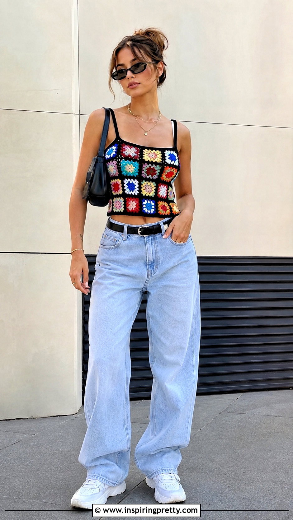 Granny Square Tank Top With Baggy Jeans - 50 granny square tank top outfit ideas