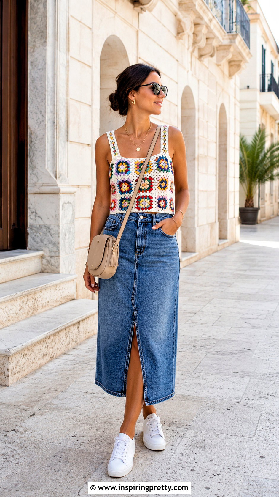 Granny Square Tank Top With White Sneakers - 50 granny square tank top outfit ideas