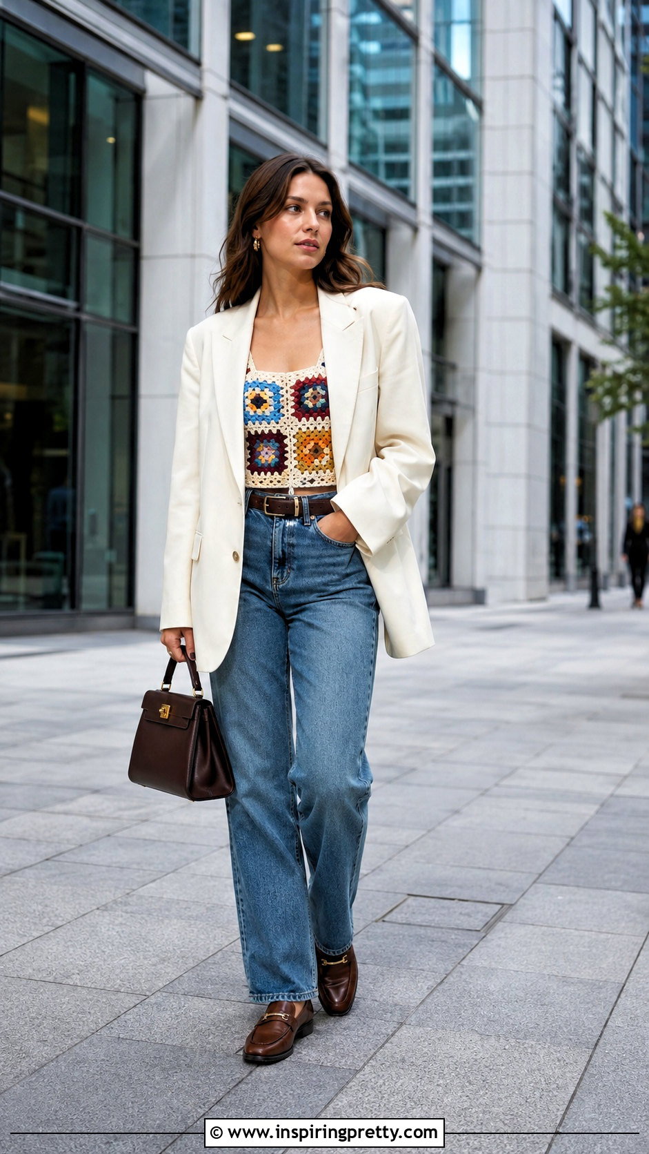Granny Square Tank Top With an Oversized Blazer - 50 granny square tank top outfit ideas