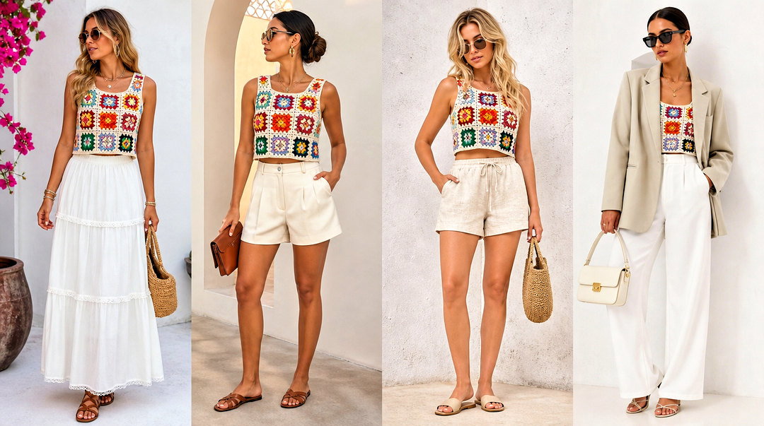 50 Granny Square Top Outfit Ideas for Colorful Retro Style