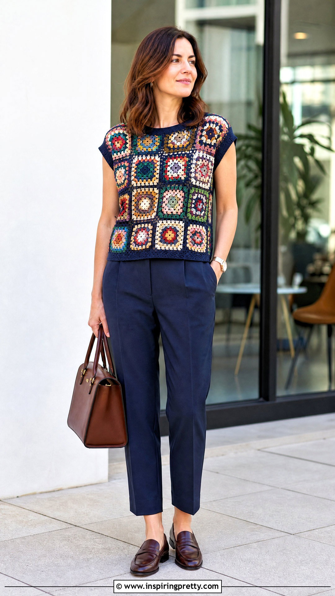 Granny Square Top With Cropped Trousers - 50 granny square top outfit ideas