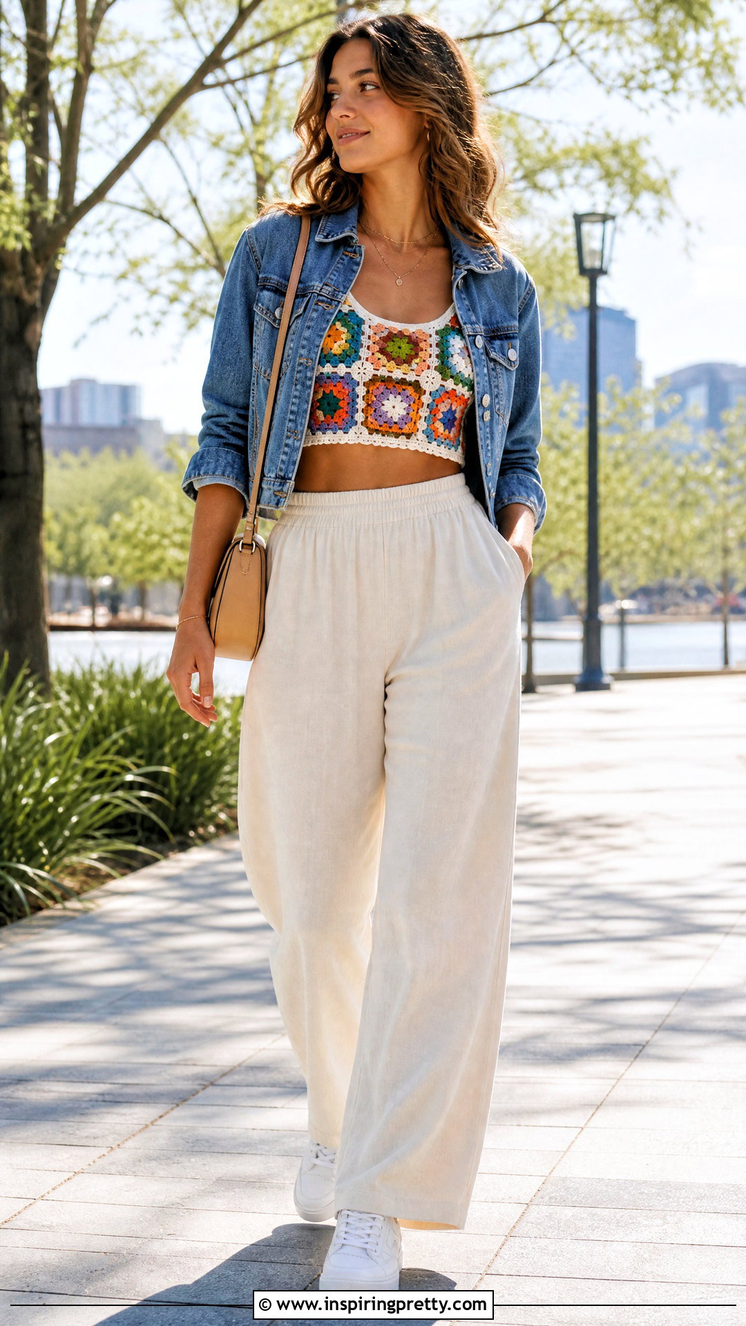 Granny Square Top With Denim Jacket - 50 granny square top outfit ideas