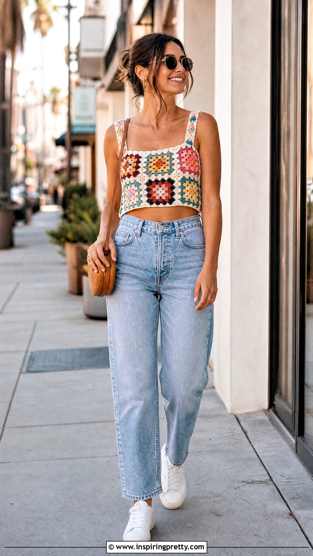 Granny Square Top With High Waisted Jeans - 50 granny square top outfit ideas
