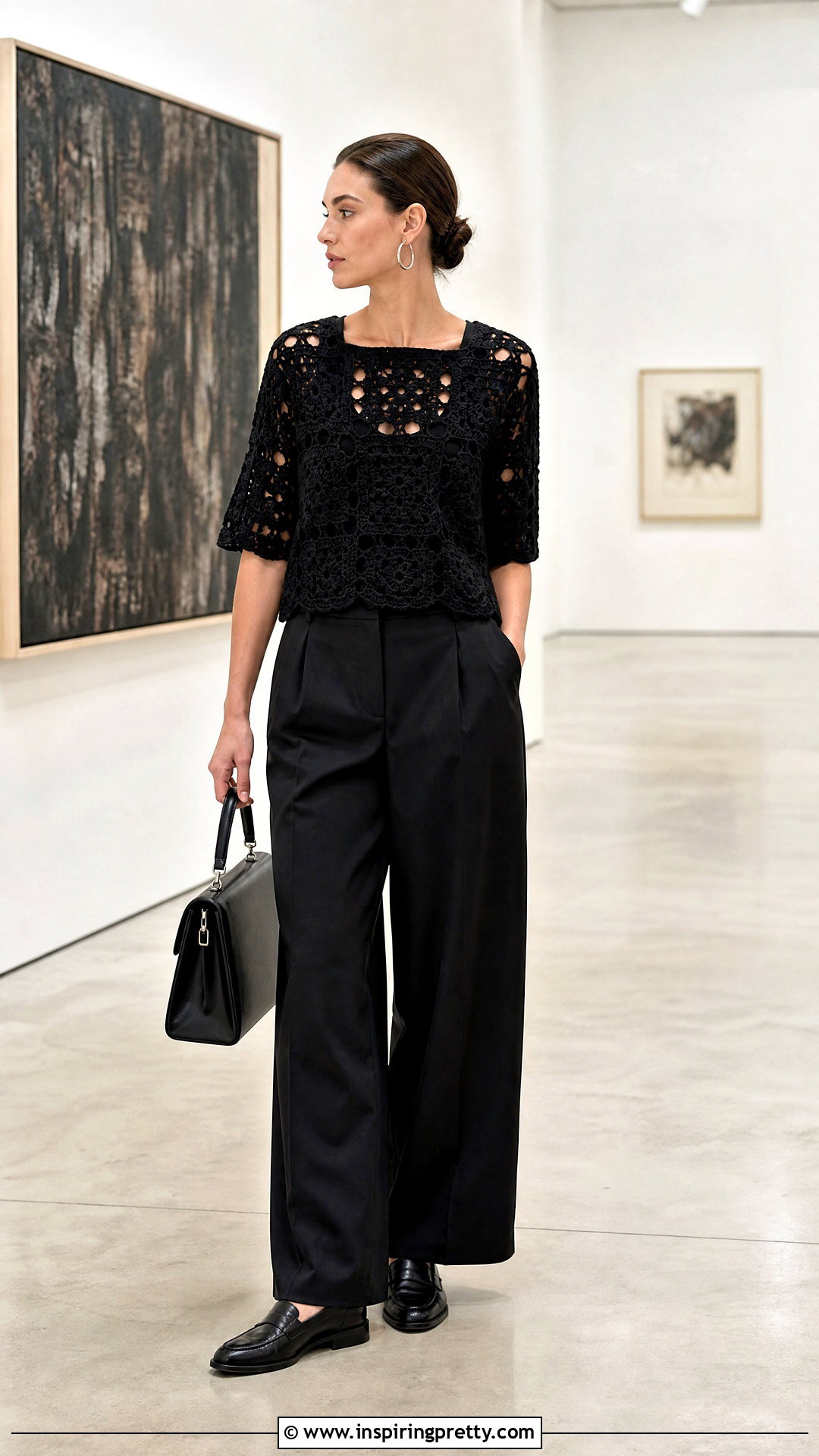 Granny Square Top With Monochrome Black Outfit - 50 granny square top outfit ideas