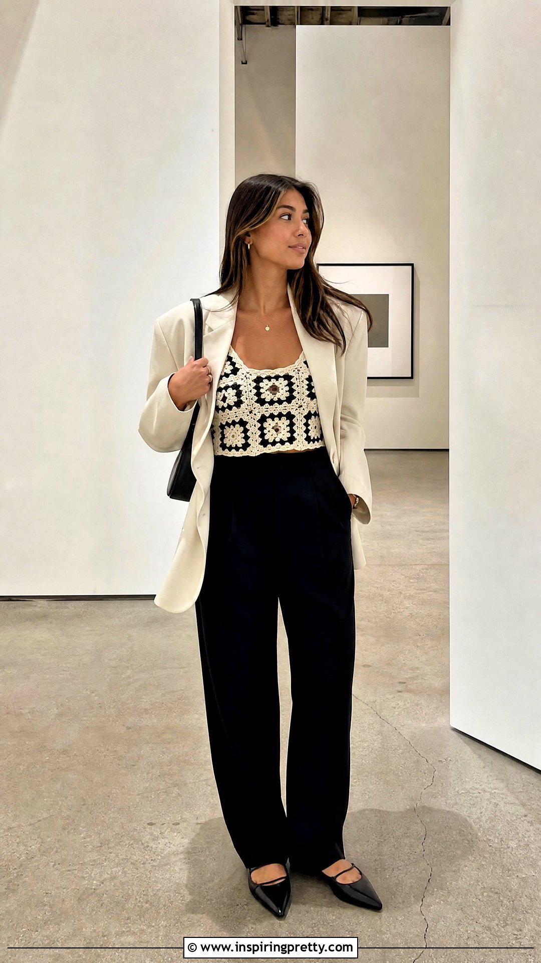 Granny Square Top With Oversized Blazer - 50 granny square top outfit ideas