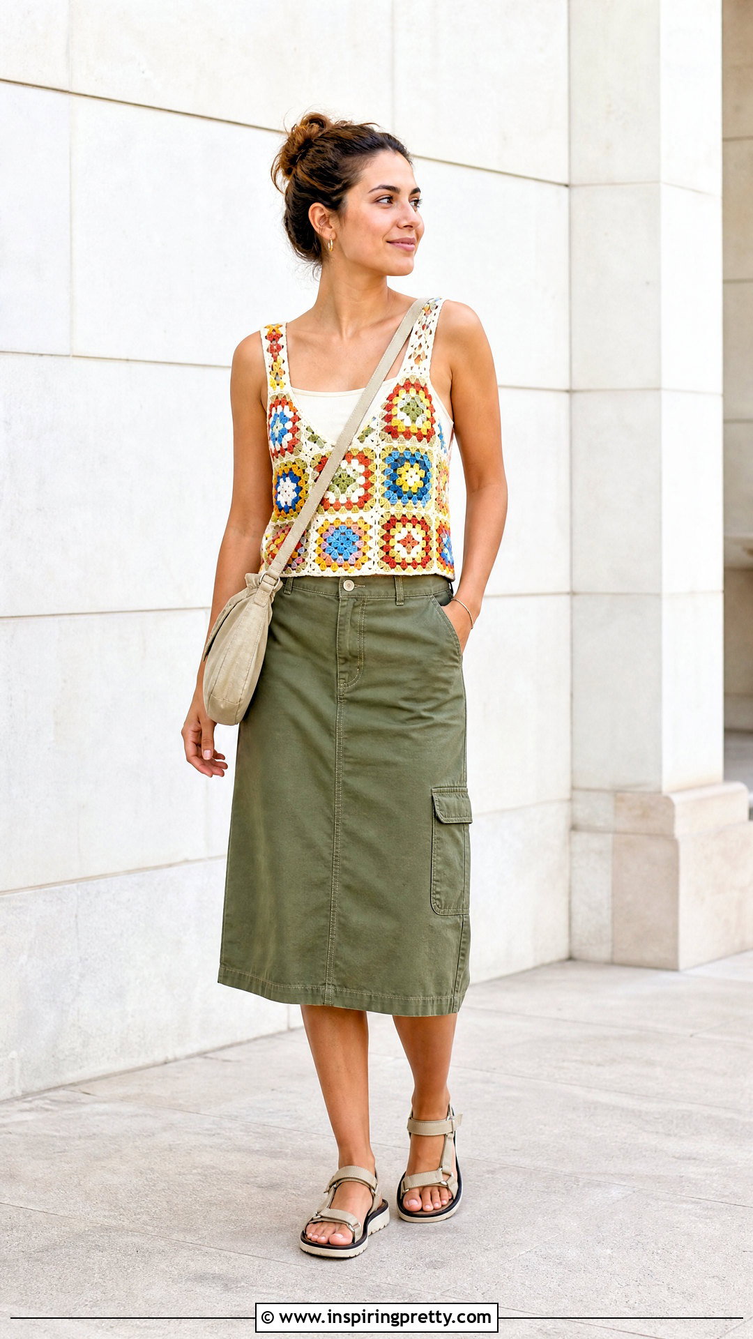 Granny Square Top With Utility Skirt - 50 granny square top outfit ideas