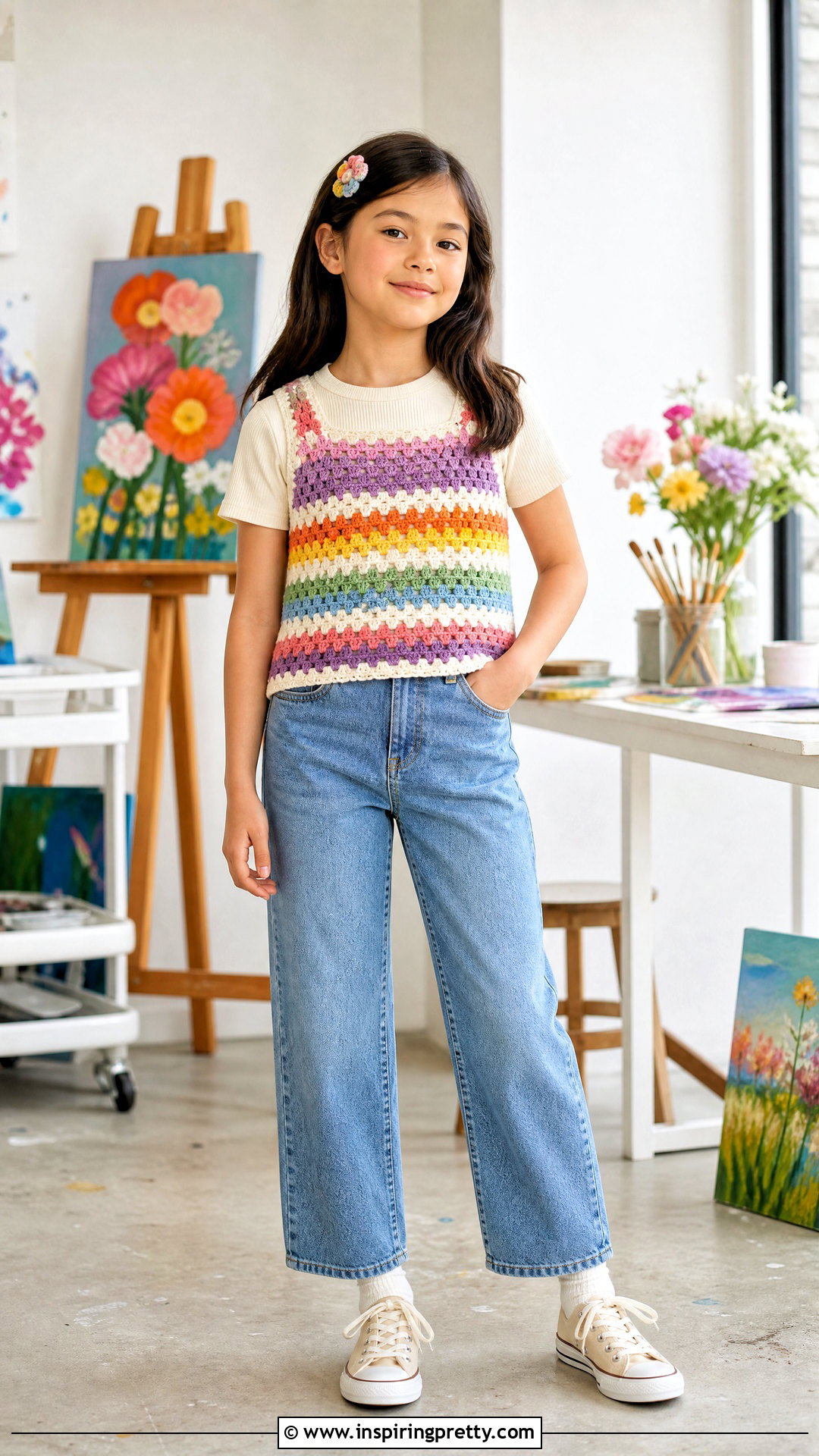 Granny Stripe Crochet Top With Jeans - 50 crochet top for kids
