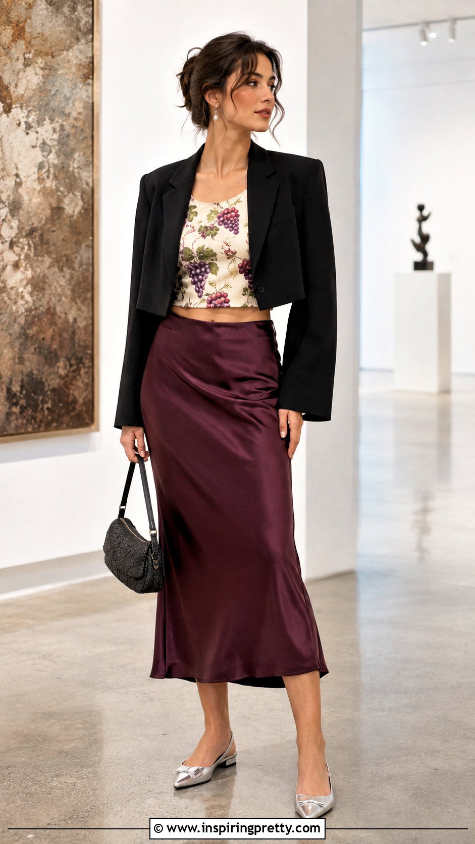Grape Fruit Crop Top With Purple Satin Skirt - 25 fruit crop top outfit ideas