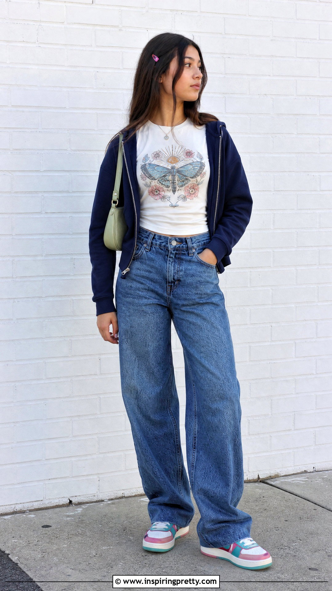 Graphic Baby Tee With Baggy Jeans - 50 girls top designs