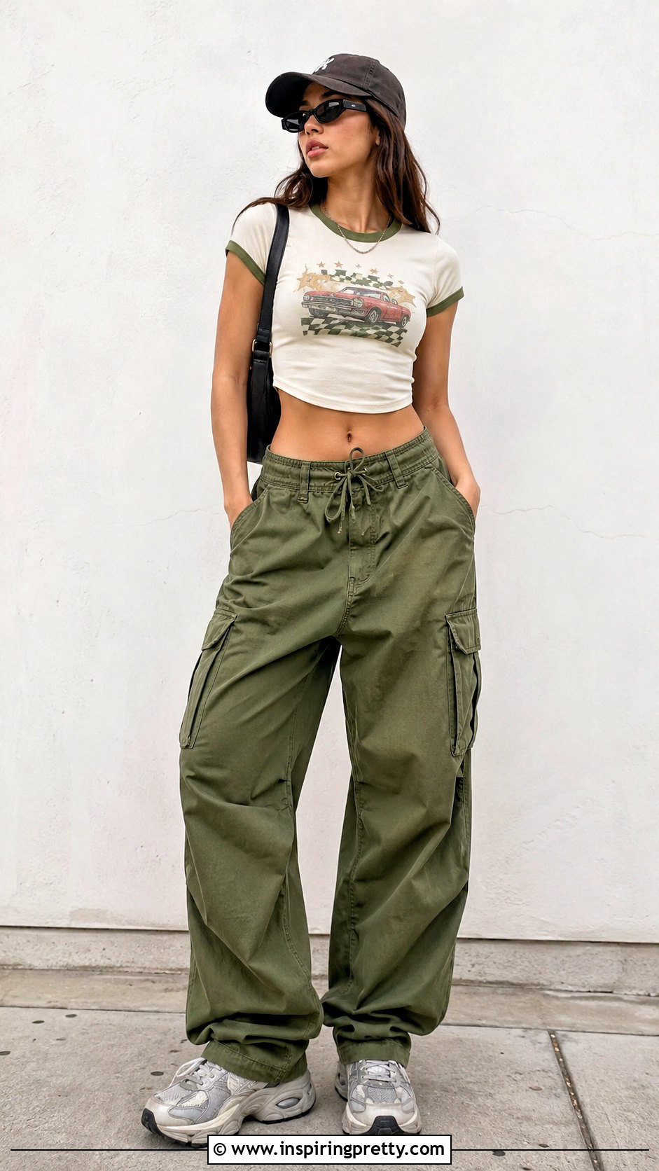 Graphic Baby Tee With Cargo Pants - 20 Baby Tops Y2K Outfit Ideas