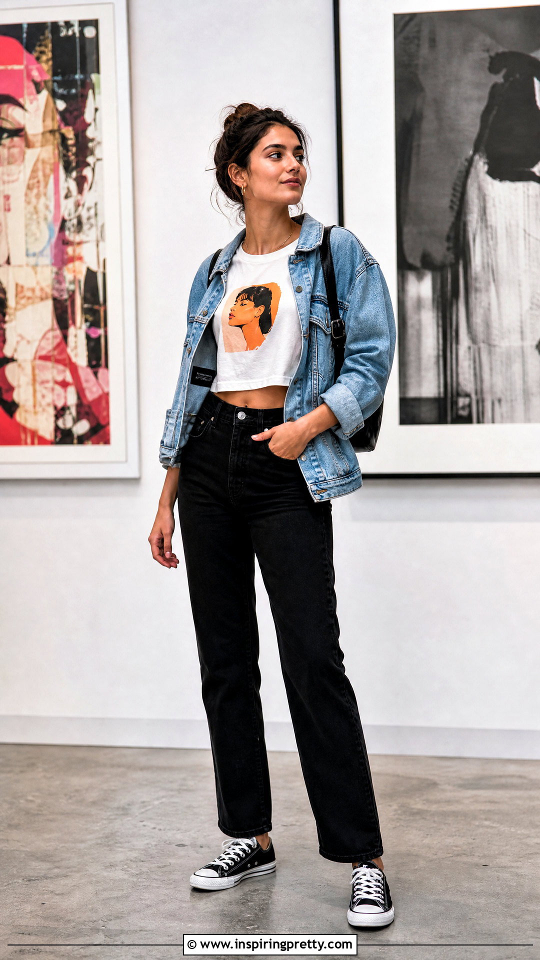 Graphic Cotton Short Top With Black Jeans - 50 cotton short tops outfit ideas