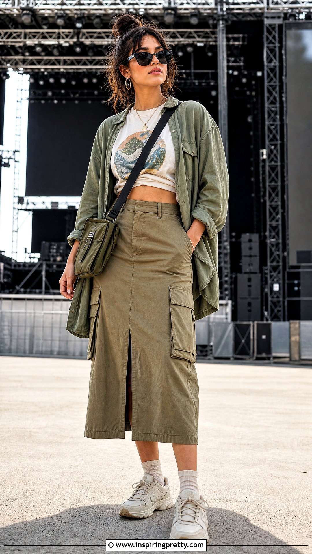 Graphic Crop Tee With Cargo Skirt - 50 stylish crop top outfit ideas