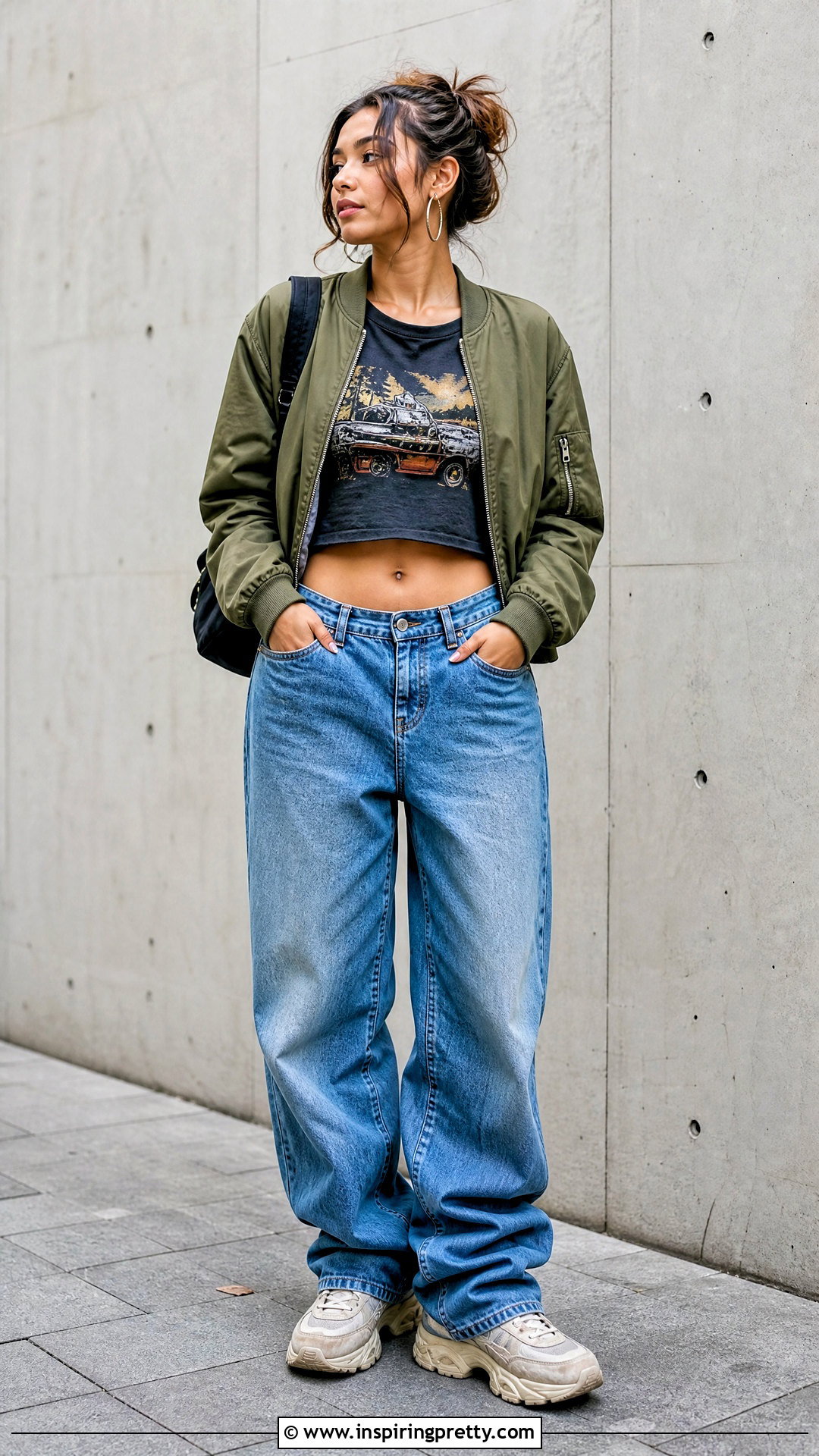 Graphic Crop Top And Baggy Jeans - 50 Crop Top And Jeans Outfit ideas