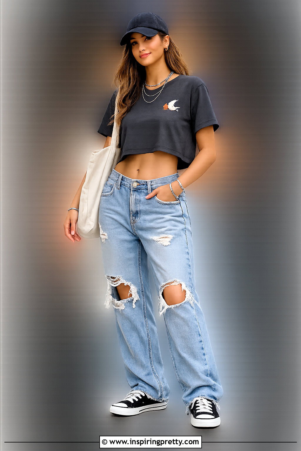 Graphic Crop Top PNG With Ripped Jeans - 20 Crop Top Transparent Png Ideas