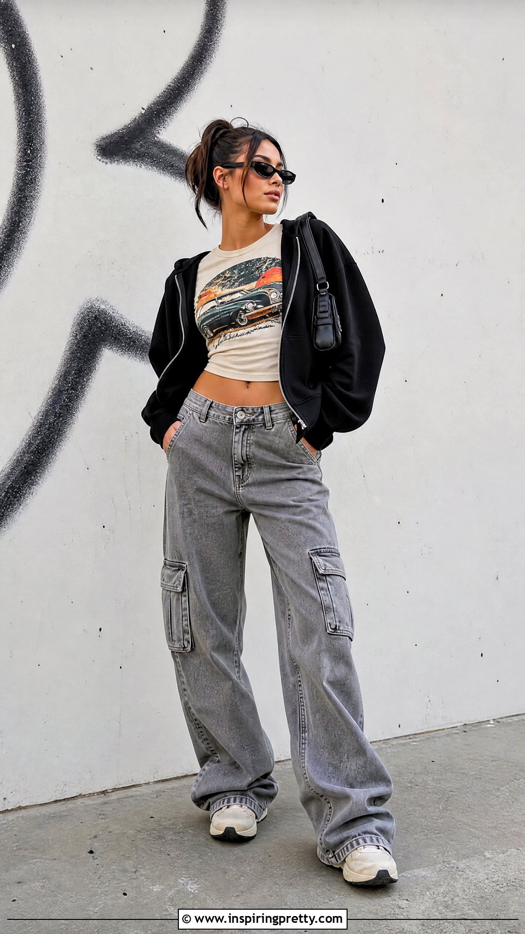 Graphic Crop Top With Cargo Jeans - 50 outfits crop tops