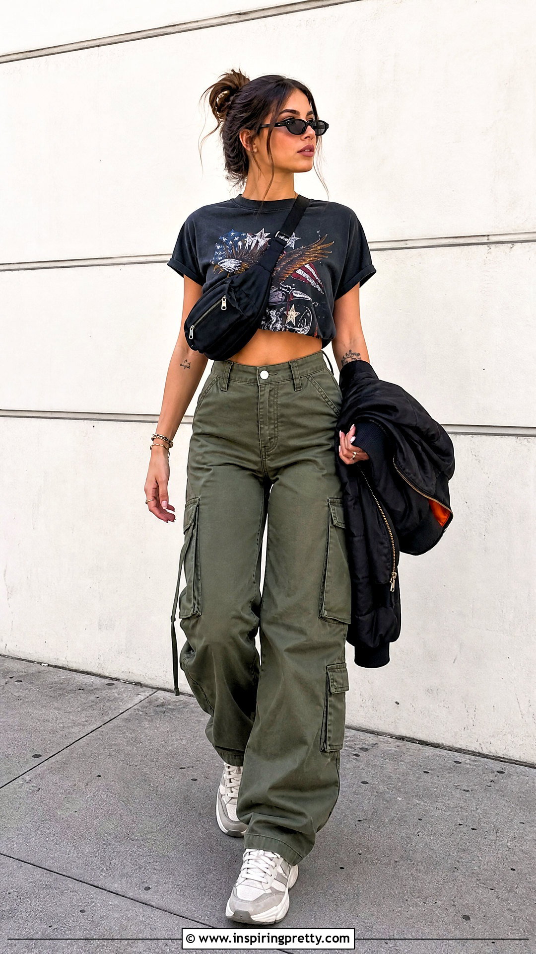Graphic Crop Top With Cargo Pants - 50 crop top outfits