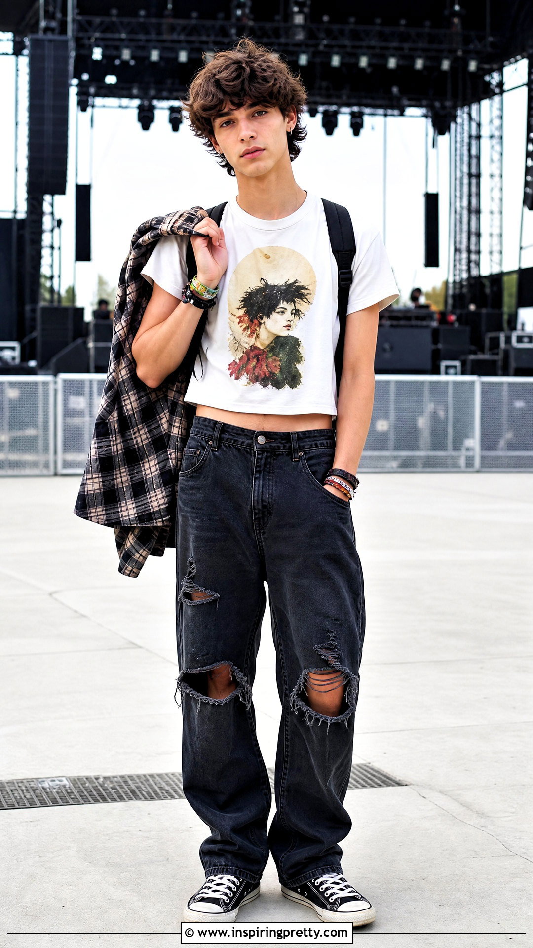 Graphic Crop Top With Ripped Jeans - 50 boys in crop tops outfit ideas