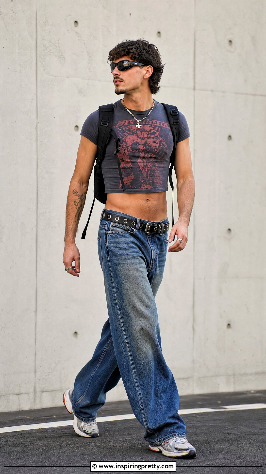 Graphic Crop Top With Wide Leg Jeans - 50 male crop top outfits