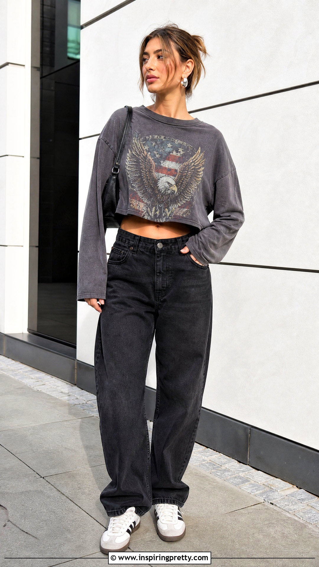 Graphic Long Sleeve Oversized Crop Top With Barrel Jeans - 25 Long Sleeve Oversized Crop Top outfit ideas