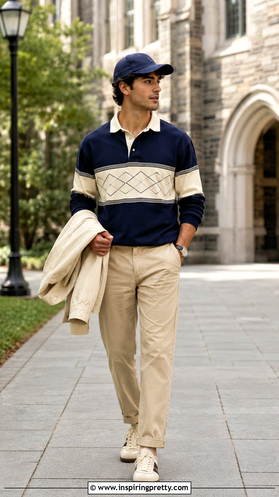 Graphic Rugby Shirt With Relaxed Chinos Outfit - 25 graphic tops men