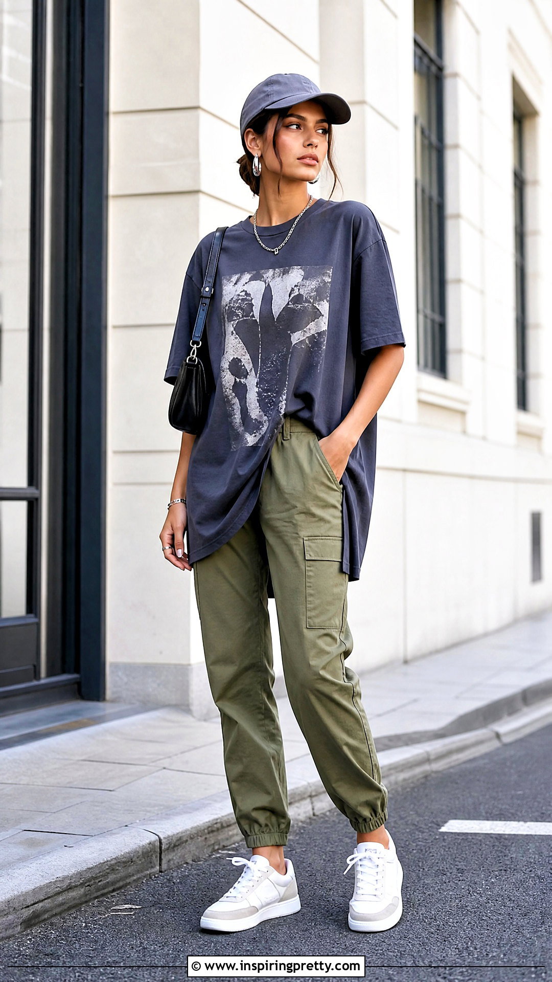 Graphic SHEIN Tunic T Shirt With Cargo Pants - 20 Shein Tunic Tops outfit ideas